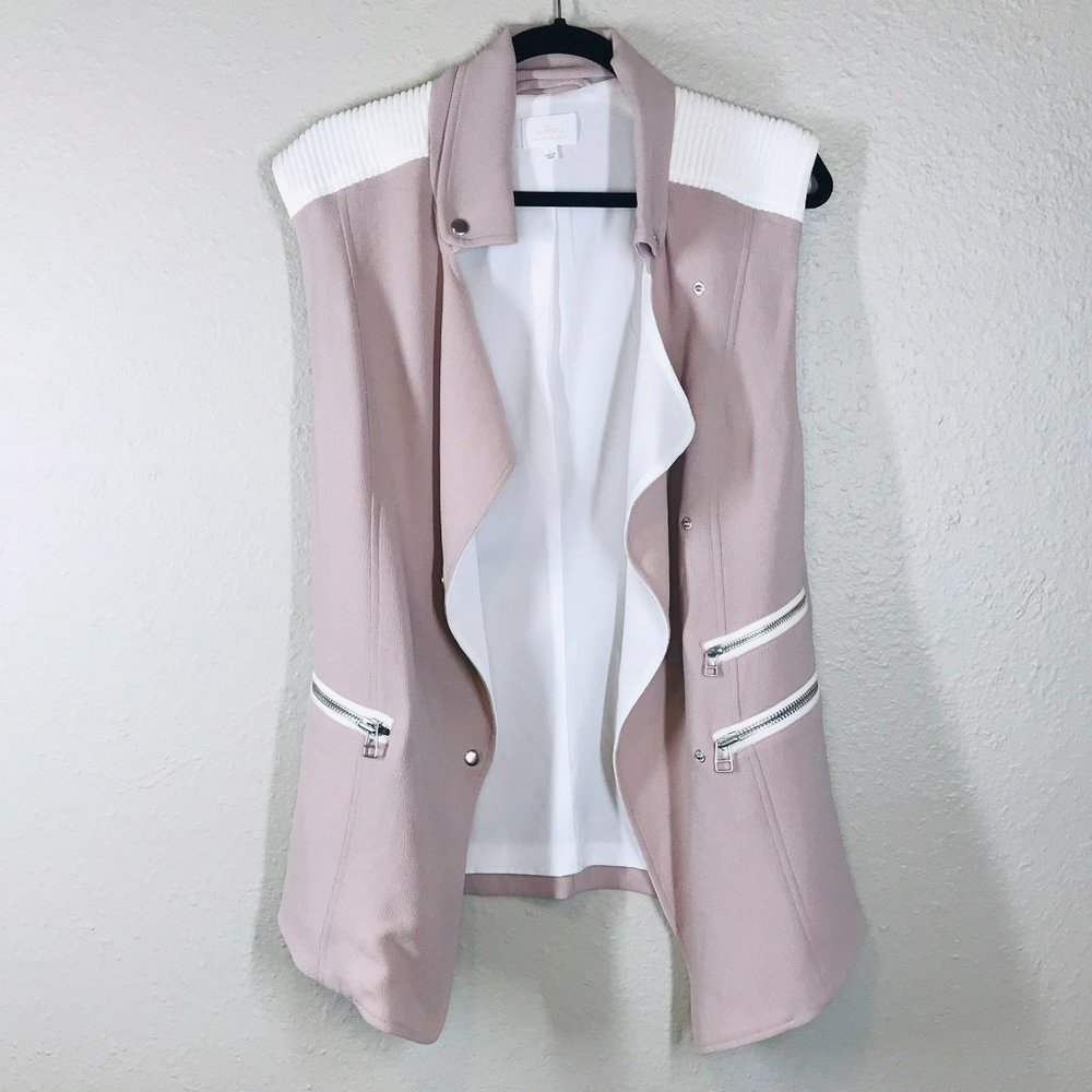 Aritzia Wilfred White and Pink Timber Moto Vest with waterfall neckline - Picture 8 of 9
